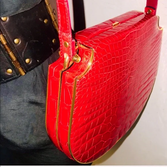 Spectacular vintage Luc Benoit genuine crocodile alligator handbag - Picture 2 of 4